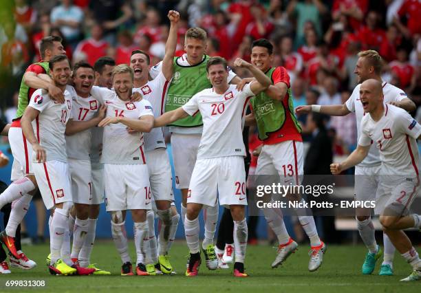 Poland's Grzegorz Krychowiak , Slawomir Peszko , Jakub Blaszczykowski , Bartosz Salamon , Lukasz Piszczek , Mariusz Stepinski and Michal Pazdan...