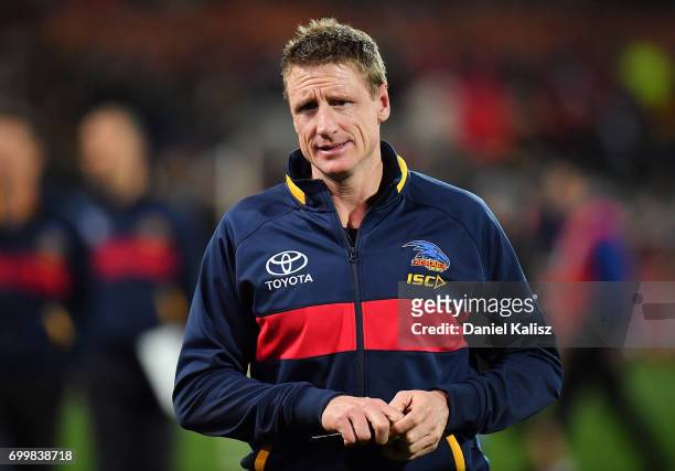 Brett Burton head of football for the Adelaide Crows walks from the field during the round 14 AFL match between the Adelaide Crows and the Hawthorn...