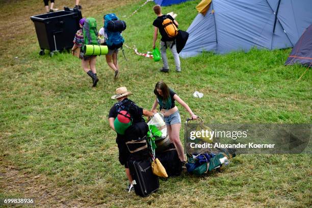 Festival goers arrive at the camp during the Hurricane Festival 2017 on June 22, 2017 in Scheessel, Germany. 75.000 visitors are expected until...