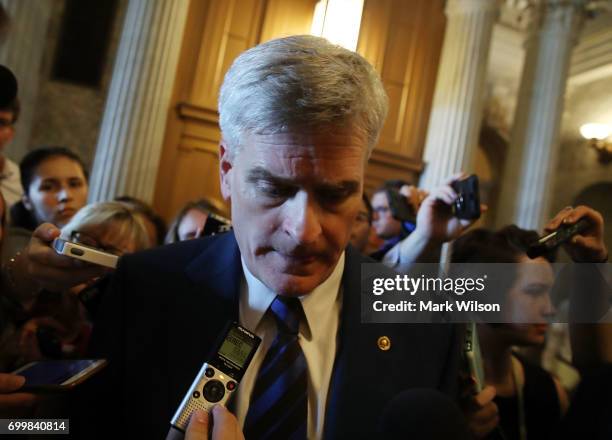 Senator Bill Cassidy leaves a closed meeting with Senate Republicans on Capitol Hill, on June 22, 2017 in Washington, DC. The meeting was held so...