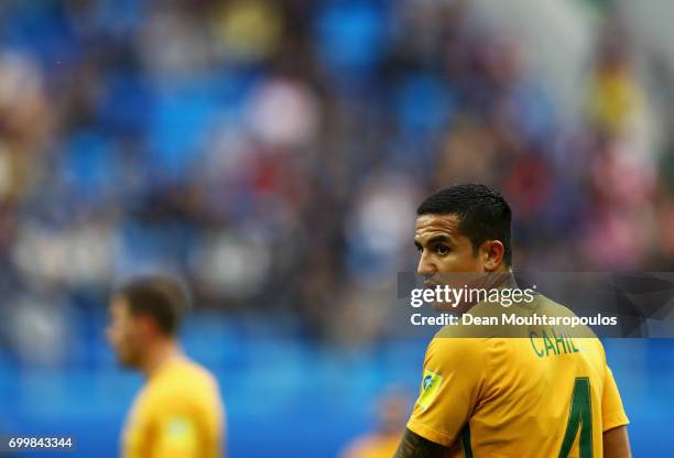 Tim Cahill of Australia looks on during the FIFA Confederations Cup Russia 2017 Group B match between Cameroon and Australia at Saint Petersburg...