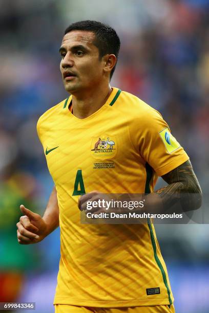 Tim Cahill of Australia looks on during the FIFA Confederations Cup Russia 2017 Group B match between Cameroon and Australia at Saint Petersburg...