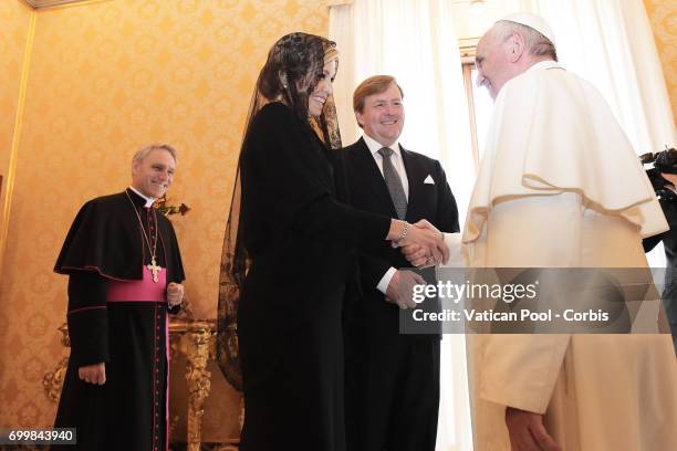 Pope Francis meets Dutch King Willem-Alexander and Queen Maxima at the Apostolic Palace on June 22, 2017 in Vatican City, Vatican.