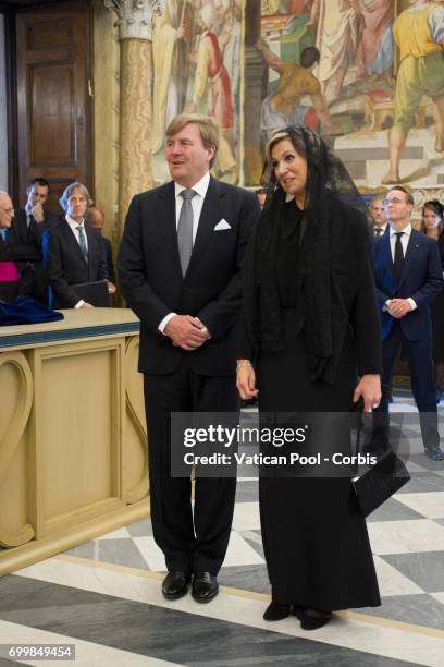 King Willem-Alexander of the Netherlands receives the scepter of the Dutch power from the Superior General of The Society of Jesus father Arturo Sosa...