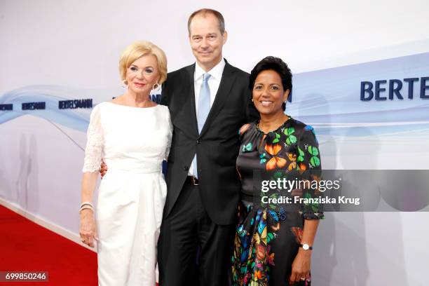 Liz Mohn, Christoph Mohn and his wife Shobhna Mohn attend the 'Bertelsmann Summer Party' at Bertelsmann Repraesentanz on June 22, 2017 in Berlin,...