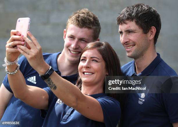 Eve Muirhead and brothers Glen and Thomas Muirhead take a selfie after being amongst the first athletes selected to represent Great Britain at...