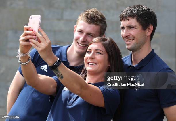 Eve Muirhead and brothers Glen and Thomas Muirhead take a selfie after being amongst the first athletes selected to represent Great Britain at...