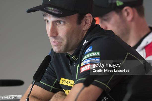 Johann Zarco of France and Monster Yamaha Tech 3 speaks during the press conference pre-event during the MotoGP Netherlands - Preview on June 22,...
