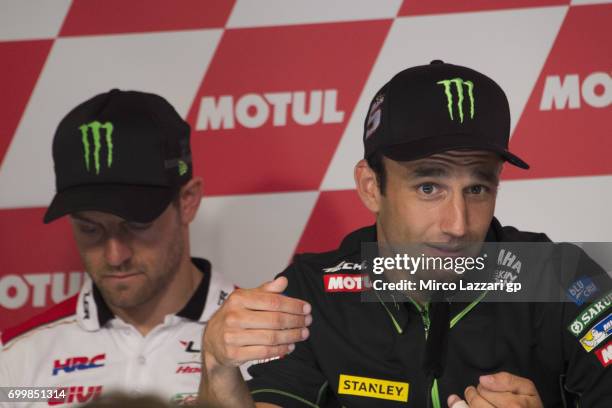 Johann Zarco of France and Monster Yamaha Tech 3 speaks during the press conference pre-event during the MotoGP Netherlands - Preview on June 22,...