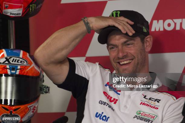 Cal Crutchlow of Great Britain and LCR Honda smiles during the press conference pre-event during the MotoGP Netherlands - Preview on June 22, 2017 in...