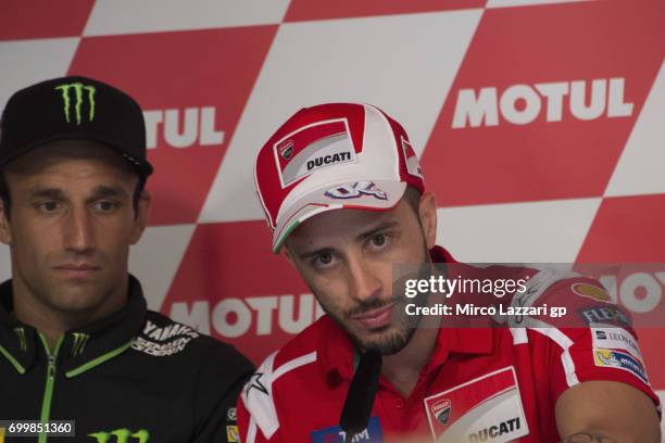 Andrea Dovizioso of Italy and Ducati Team speaks during the press conference pre-event during the MotoGP Netherlands - Preview on June 22, 2017 in...