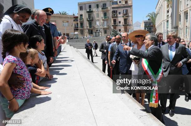 The King and the Queen of Holland, Guglielmo Alexander of Orange-Nassau and Maxima Zorreguieta Cerruti,with mayor of Palermo Leoluca Orlando,...