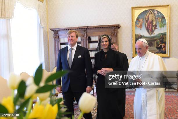 Pope Francis meets Dutch King Willem-Alexander and Queen Maxima at the Apostolic Palace on June 22, 2017 in Vatican City, Vatican.