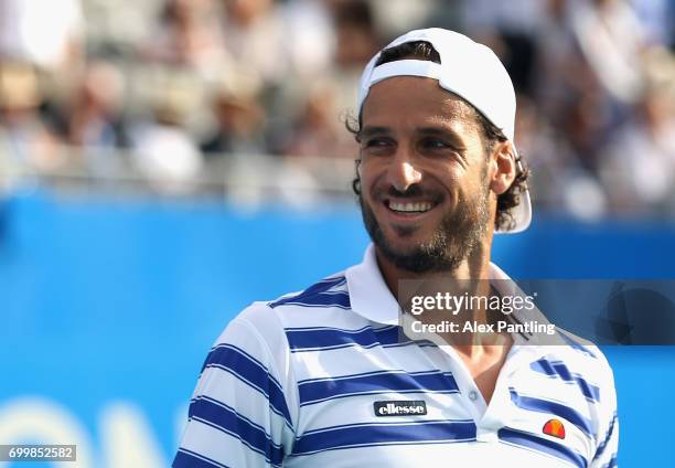 Feliciano Lopez of Spain celebrates victory during the mens singles second round match against Jeremy Chardy of France on day four of the 2017 Aegon...