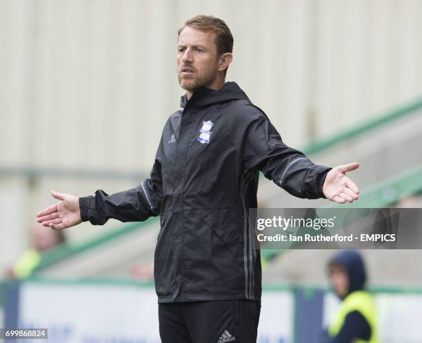 Birmingham City's Manager Gary Rowett shouts orders from the technical area.