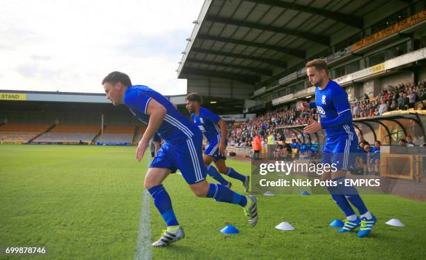 Birmingham City players warm up before the game