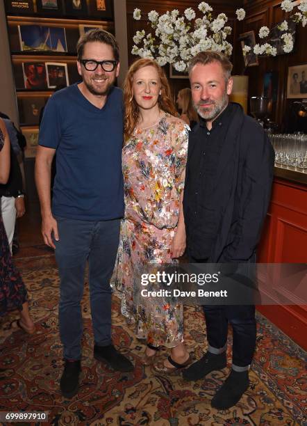 Rupert Sanderson, Thea Bregazzi and Justin Thornton attend a drinks reception celebrating the Fashion Arts Foundation Film Commissions premiere...