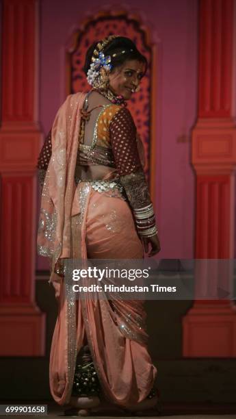 Akanksha Kadam a dancer performs Lavni Dance on 'Apsara Ali' at Ravindra Natya Mandir in Mumbai organised by MNSWorli Ward on ocassion of Raj...