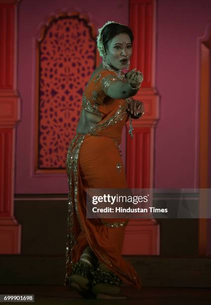 Aparna Khedkar a dancer performs Lavni Dance on 'Apsara Ali' at Ravindra Natya Mandir in Mumbai organised by MNSWorli Ward on ocassion of Raj...