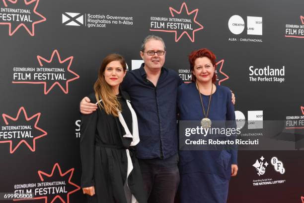 Shorts Jurors Charity Wakefield, Matthew Turner and Marina Richter attend a photocall during the 71st Edinburgh International Film Festival at...