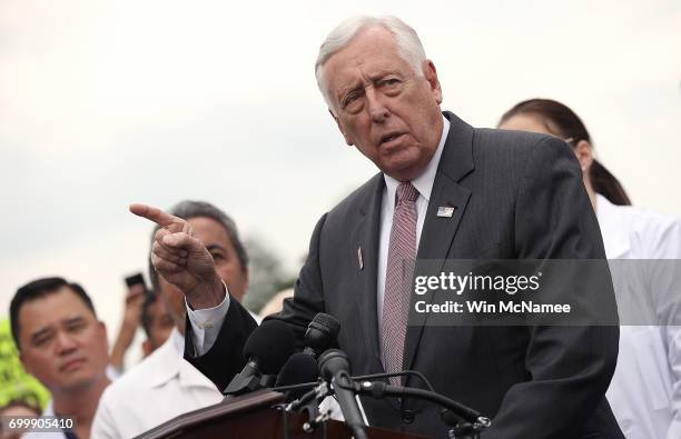 House Democratic Whip Steny Hoyer joins health care providers at a news conference outside the U.S. Capitol June 22, 2017 in Washington, DC. Hoyer...