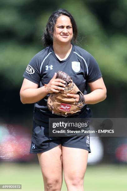 Surrey's Raveena Lakhtaria warms up before the game