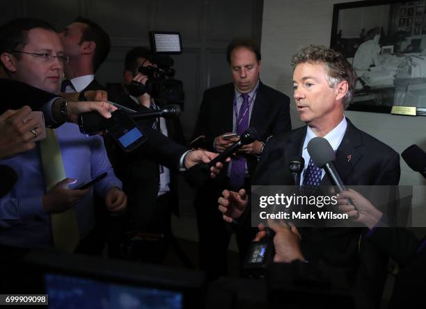 Sen. Rand Paul speaks to the media about the Senate Republican health care bill proposal, on June 22, 2017 in Washington, DC. Today Senate GOP...