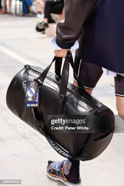 Model, bag detail, walks the runway during the Louis Vuitton Menswear Spring/Summer 2018 show as part of Paris Fashion Week on June 22, 2017 in...