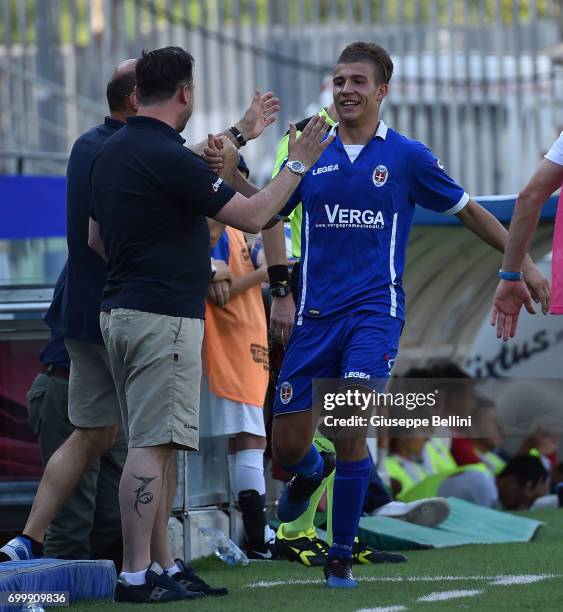 Enrico Vocale of FC Como celebrates after scoring the goal 0-2 during the U16 Lega Pro Final match between Calcio Padova and FC Como on June 22, 2017...