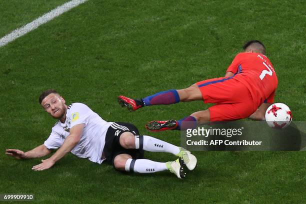 Germany's defender Shkodran Mustafi vies with Chile's forward Alexis Sanchez during the 2017 Confederations Cup group B football match between...