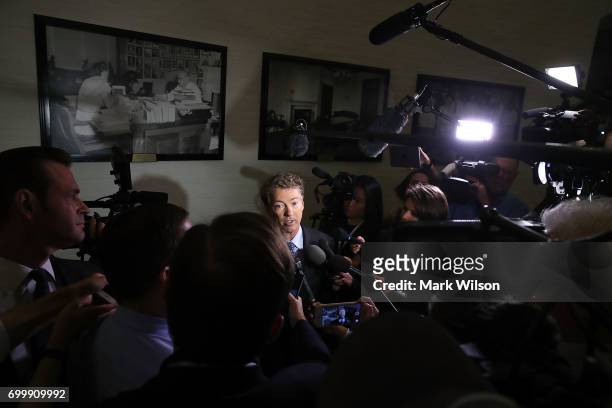 Sen. Rand Paul speaks to the media about the Senate Republican health care bill proposal, on June 22, 2017 in Washington, DC. Today Senate GOP...