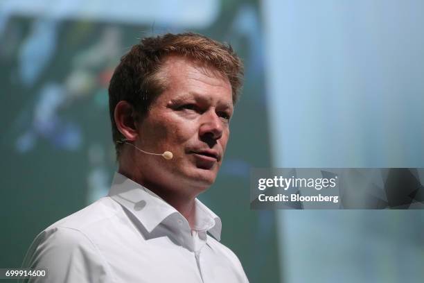 Richard Lutz, chief executive officer of Deutsche Bahn AG, speaks during the Noah Technology Conference in Berlin, Germany, on Thursday, June 22,...