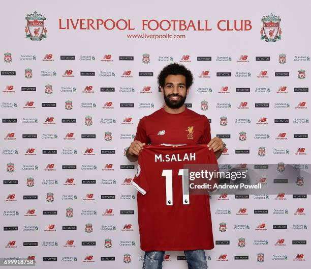 Mohamed Salah new signing for Liverpool at Melwood Training Ground on June 22, 2017 in Liverpool, England.