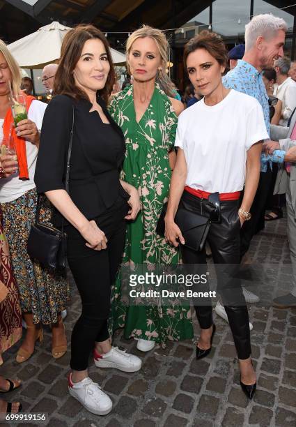Nigella Lawson, Laura Bailey and Victoria Beckham attend British Vogue editor Alexandra Shulman's leaving party at Dock Kitchen on June 22, 2017 in...