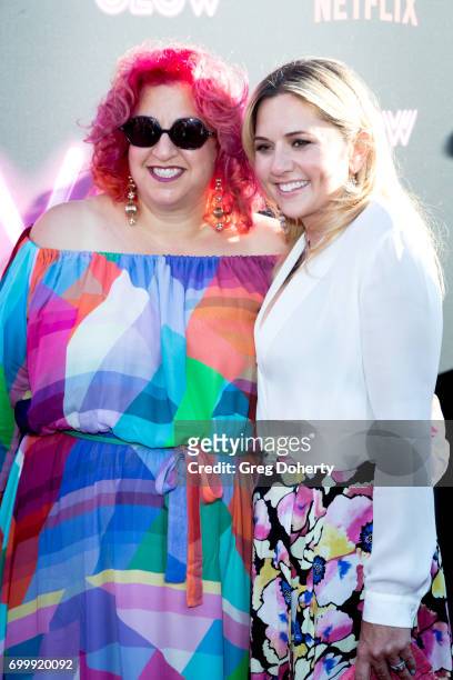 Executive Producers Jenji Kohan and Tara Herrmann arrive for the Premiere Of Netflix's "GLOW" at The Cinerama Dome on June 21, 2017 in Los Angeles,...
