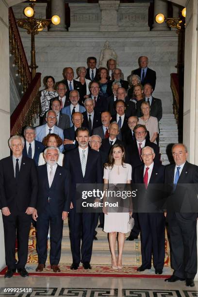 King Felipe VI of Spain and Queen Letizia of Spain attend the Presidency of the Plenary of the Spanish Royal Academy of Language 'RAE' on June 22,...