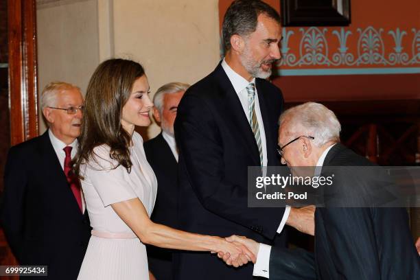 King Felipe VI of Spain and Queen Letizia of Spain attend the Presidency of the Plenary of the Spanish Royal Academy of Language 'RAE' on June 22,...