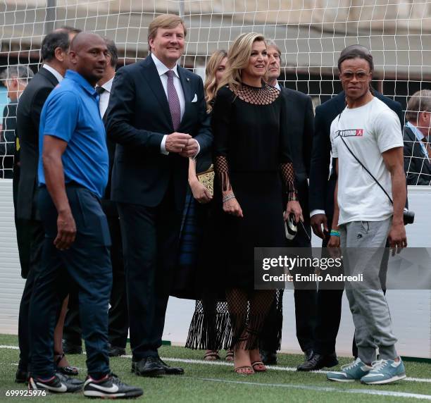 King Willem-Alexander of the Netherlands and Queen Maxima of the Netherlands attend a football clinic for integration organized by Italian Football...