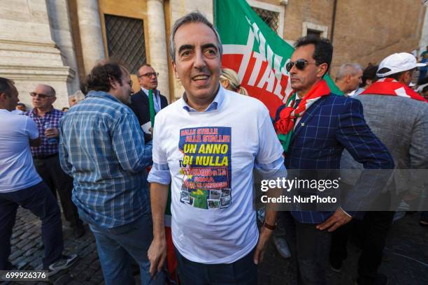 Maurizio Gasparri, Forza Italia senator, attends a rally to protest against Rome's Mayor Virginia Raggi, in Rome, Italy on June 22, 2017. Several...