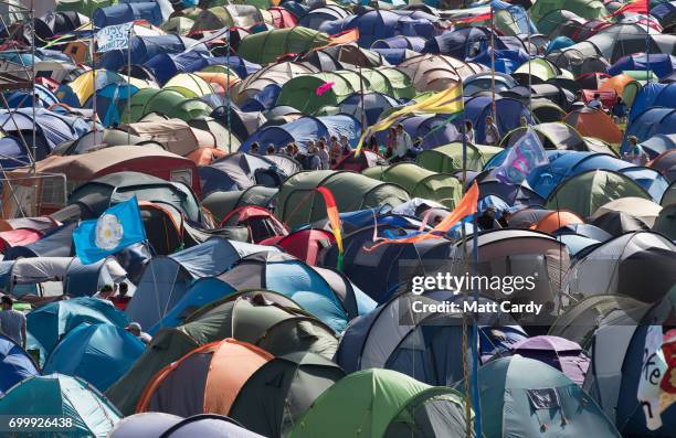 Recently erected tents are seen at the Glastonbury Festival site at Worthy Farm in Pilton on June 22, 2017 near Glastonbury, England. The largest...