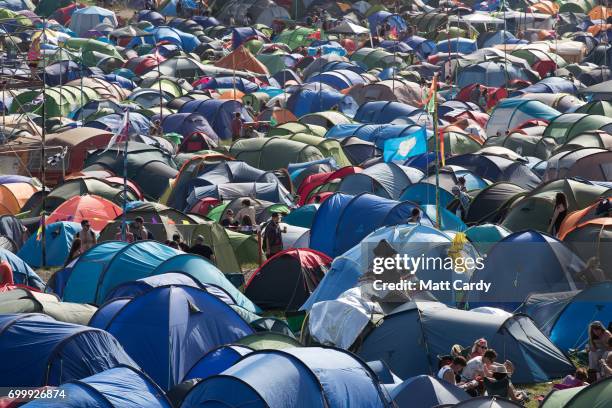 Recently erected tents are seen at the Glastonbury Festival site at Worthy Farm in Pilton on June 22, 2017 near Glastonbury, England. The largest...