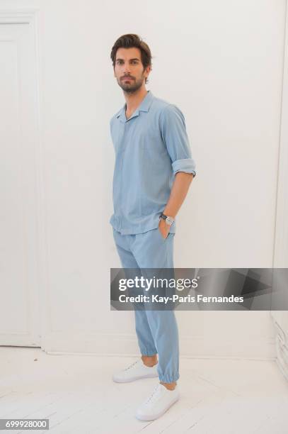 Model poses during the Essius Presentation - Menswear Spring/Summer 2018 show as part of Paris Fashion Week on June 22, 2017 in Paris, France.