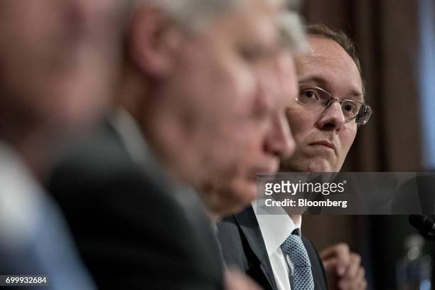 Keith Noreika, acting Comptroller of the Currency, listens during a Senate Banking Committee hearing in Washington, D.C., U.S., on Thursday, June 22,...