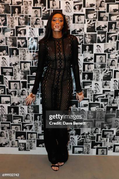 Winnie Harlow attends Kate Moss & Mario Sorrenti launch of the OBSESSED Calvin Klein fragrance launch at Spencer House on June 22, 2017 in London,...