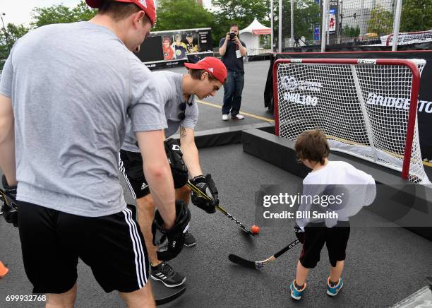 Top prospect Nico Hischier plays ball hockey during the Top Prospects Hockey Clinic at the NHL Centennial Fan Arena on June 22, 2017 at the United...