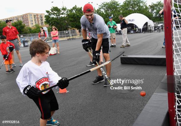 Top prospect Nico Hischier plays ball hockey during the Top Prospects Hockey Clinic at the NHL Centennial Fan Arena on June 22, 2017 at the United...