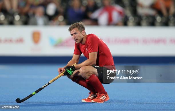 Mark Pearson of Canada looks dejected after the quarter final match between England and Canada on day seven of the Hero Hockey World League...