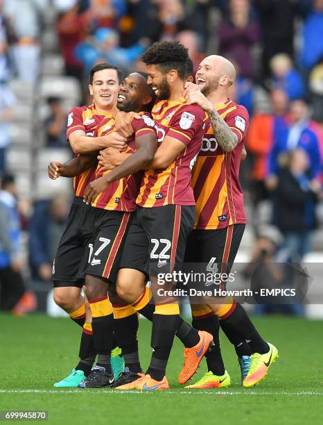 Bradford City's Mark Marshall knows how to celebrate after scoring his team's 2nd goal