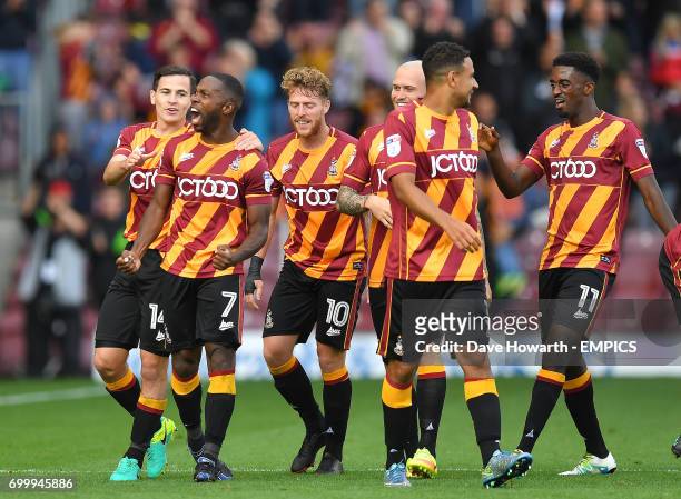 Bradford City's Mark Marshall knows how to celebrate after scoring his team's 2nd goal