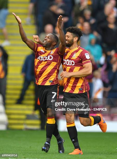 Bradford City's Mark Marshall knows how to celebrate after scoring his team's 2nd goal